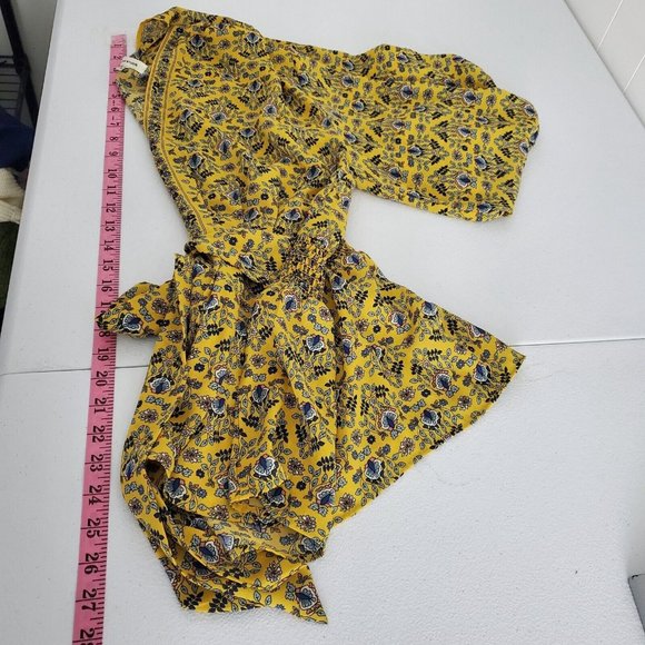 Max Studio Womens Tie Front Blouse Size L Yellow Floral Smocked Back 3/4 Sleeve - Picture 9 of 10